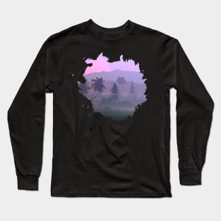 Splash Silhouette Tropical Landscape Long Sleeve T-Shirt